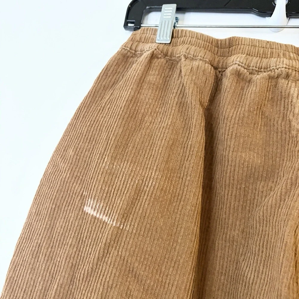 Shiny By Nature Brown Wide Leg Cropped Corduroy Pull On Pants Baggy Loose Size M